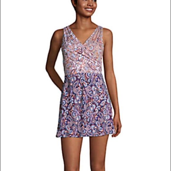 Land’s End Plus Size 1 Piece Swimsuit Dress Soft Cup Adjustable Navy Paisley Var - Picture 3 of 17
